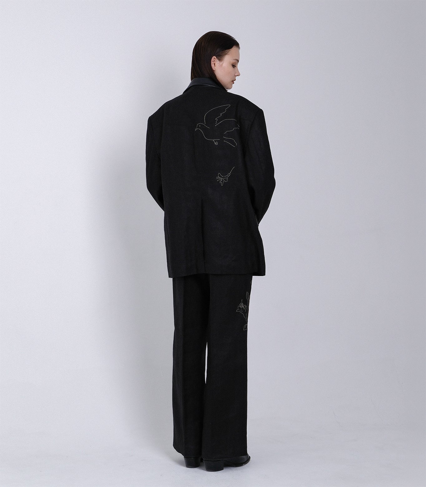 SCULPTURE JACKET - BLACK LINEN(EMBROIDERY) - TANAKA
