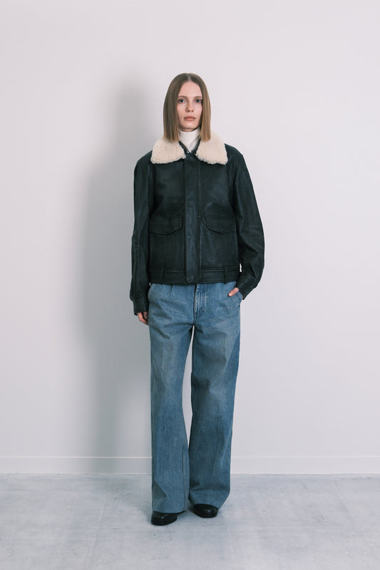 LEATHER FLIGHT JACKET - BLACK