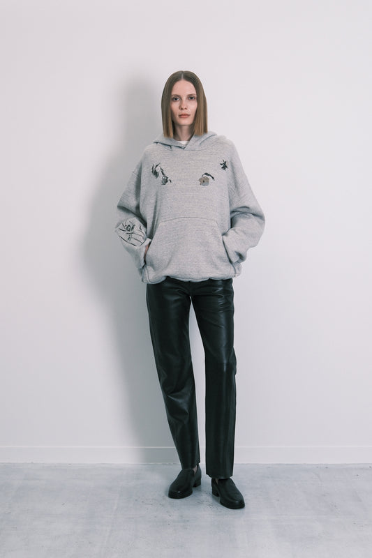 THE SWEAT HOODIE - HEATHER GRAY(FLOWER) - TANAKA