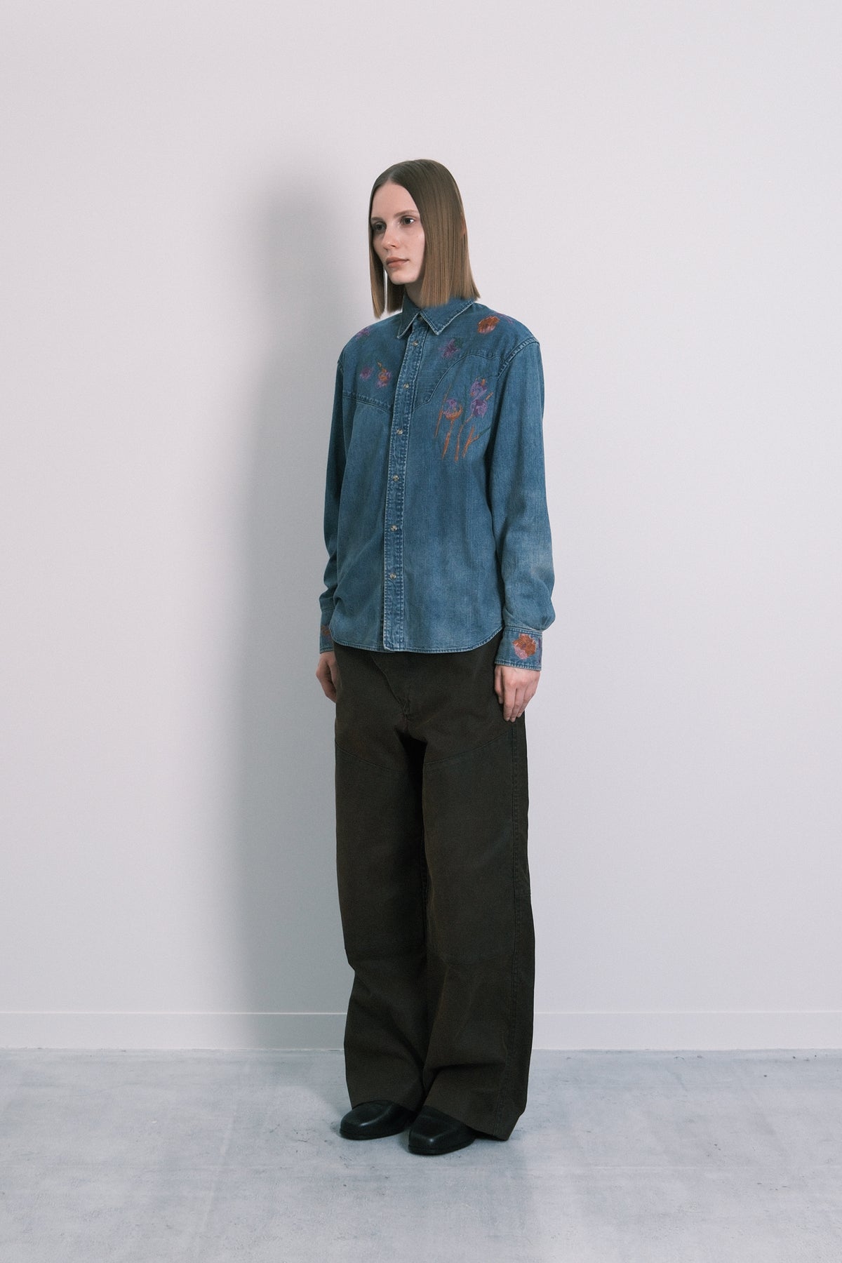 SHIFT WESTERN SHIRT - DUSTY BLUE(EMBROIDERY)