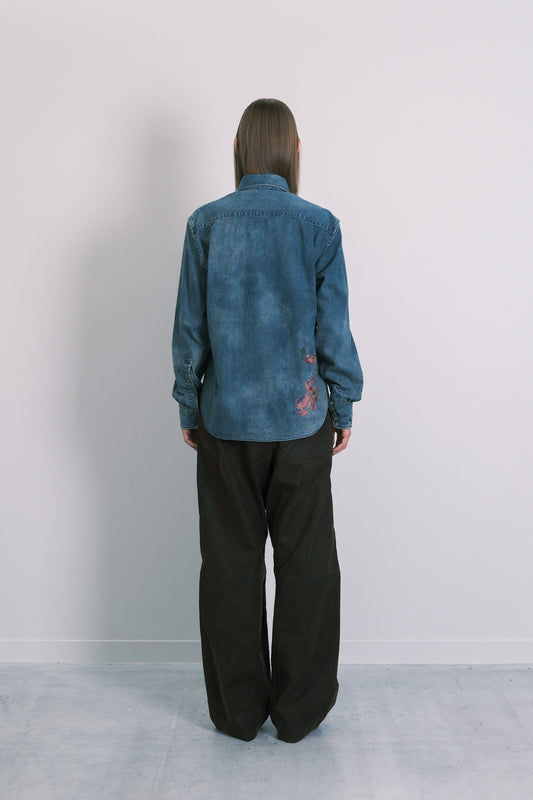 SHIFT WESTERN SHIRT - DUSTY BLUE(EMBROIDERY)