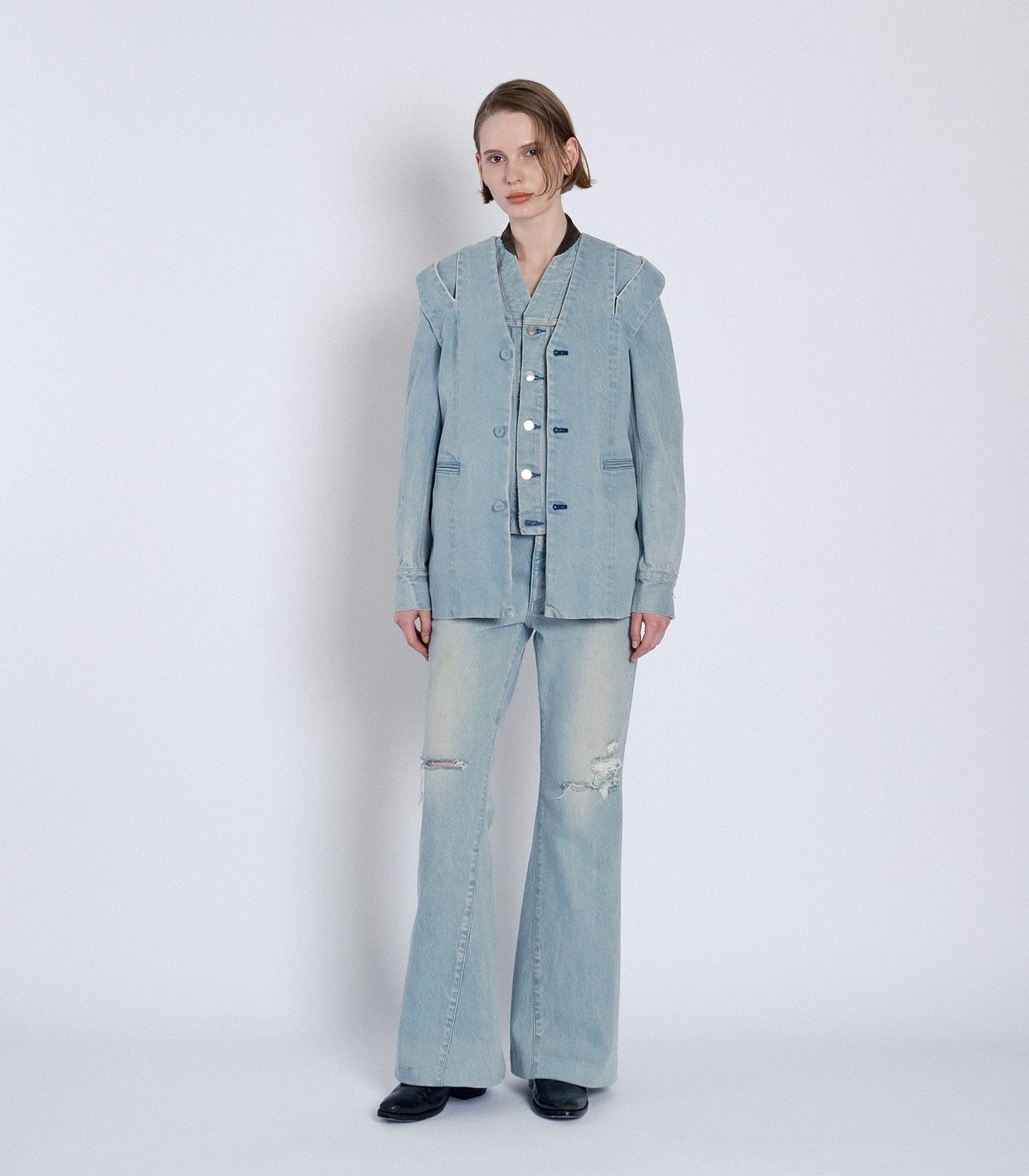 SLIT TAILORED VEST - ASH BLUE