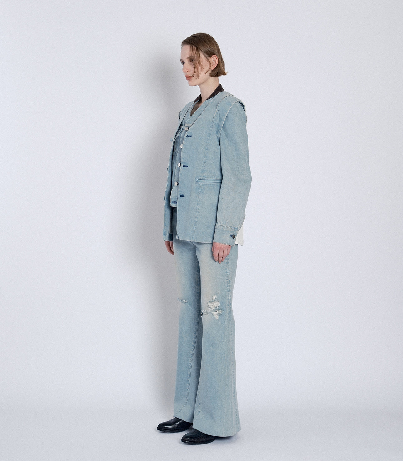 SLIT TAILORED VEST - ASH BLUE