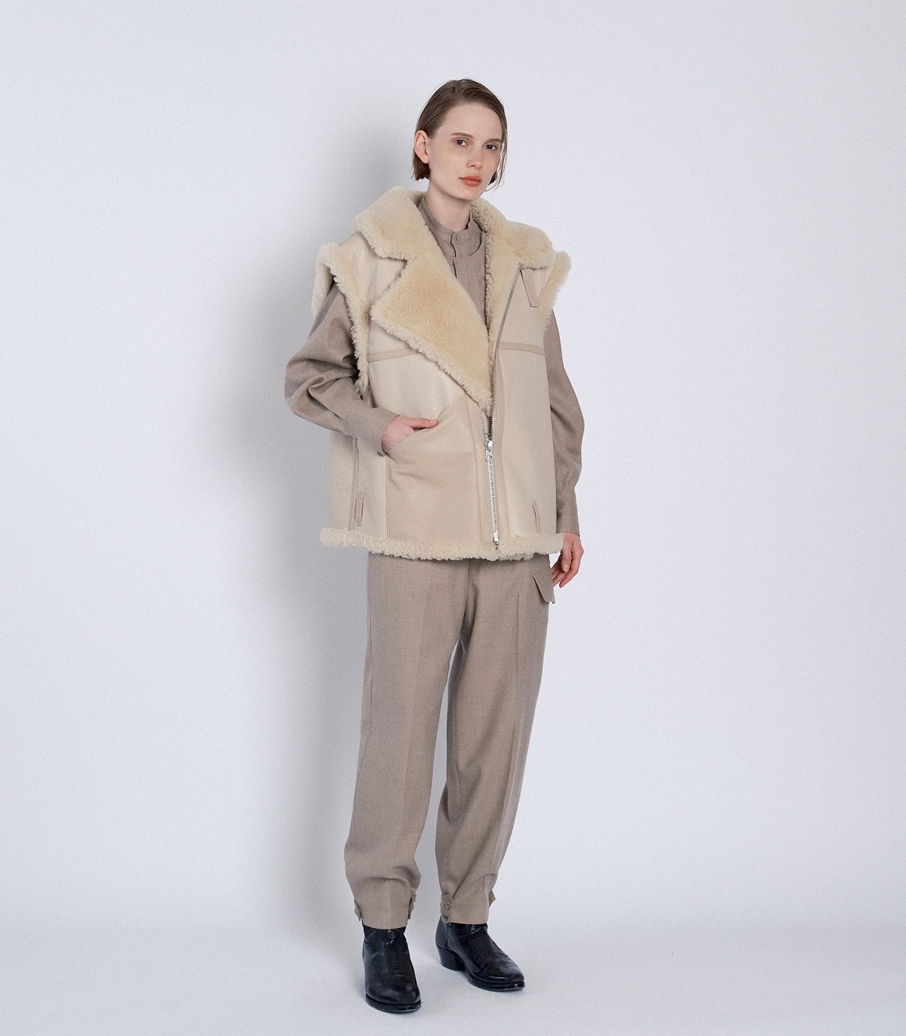 SHEARLING VEST - NATURAL