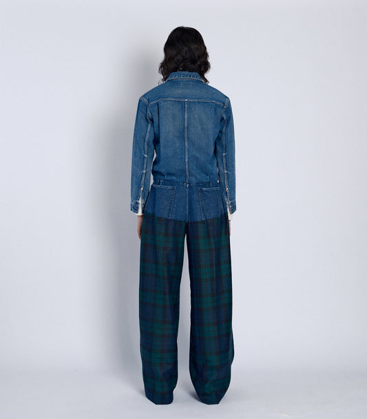 COMBI WIDE TROUSERS - GREEN CHECK