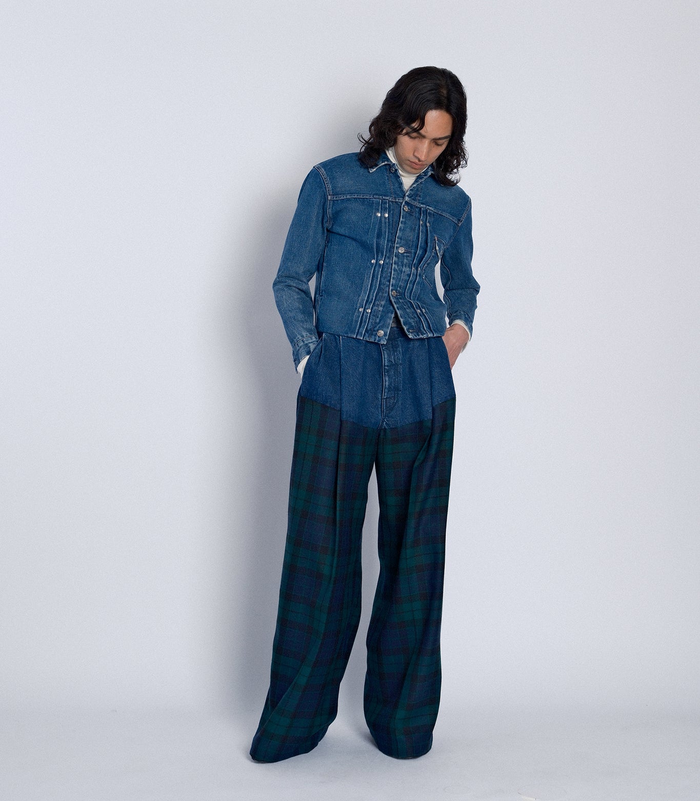COMBI WIDE TROUSERS - GREEN CHECK