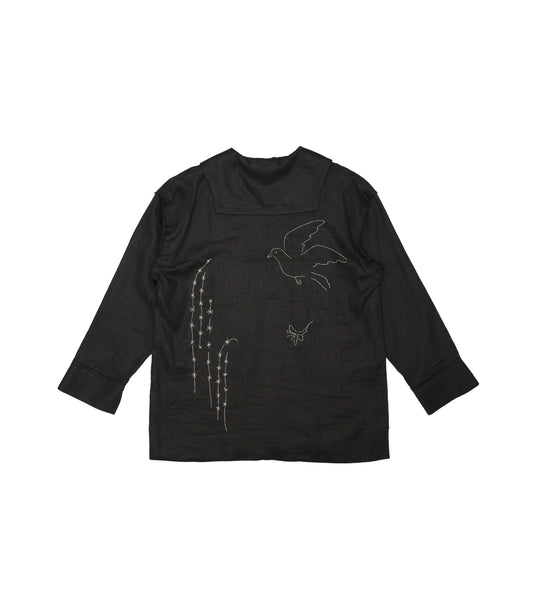 THE TUNIC - BLACK LINEN (EMBROIDERY) - TANAKA
