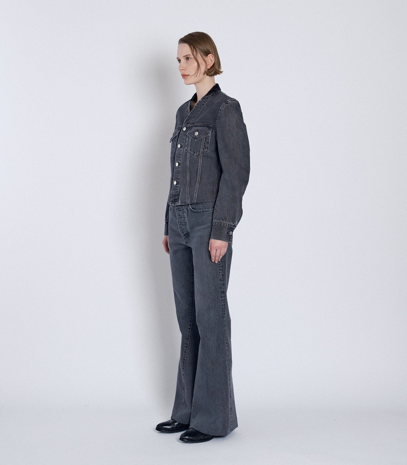 NO COLLAR TRUCKER JACKET - GRAY