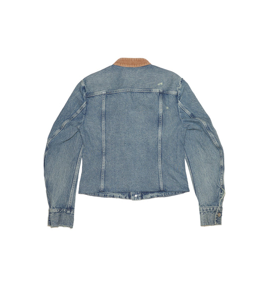 NO COLLAR TRUCKER JACKET - GREEN BLUE