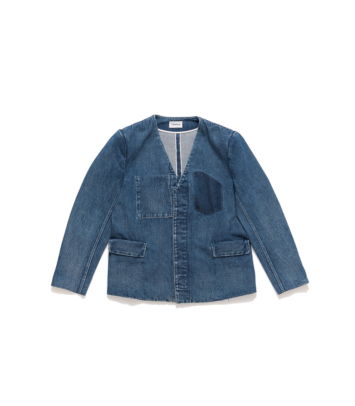NO COLLAR JEAN JACKET - VINTAGE BLUE – TANAKA