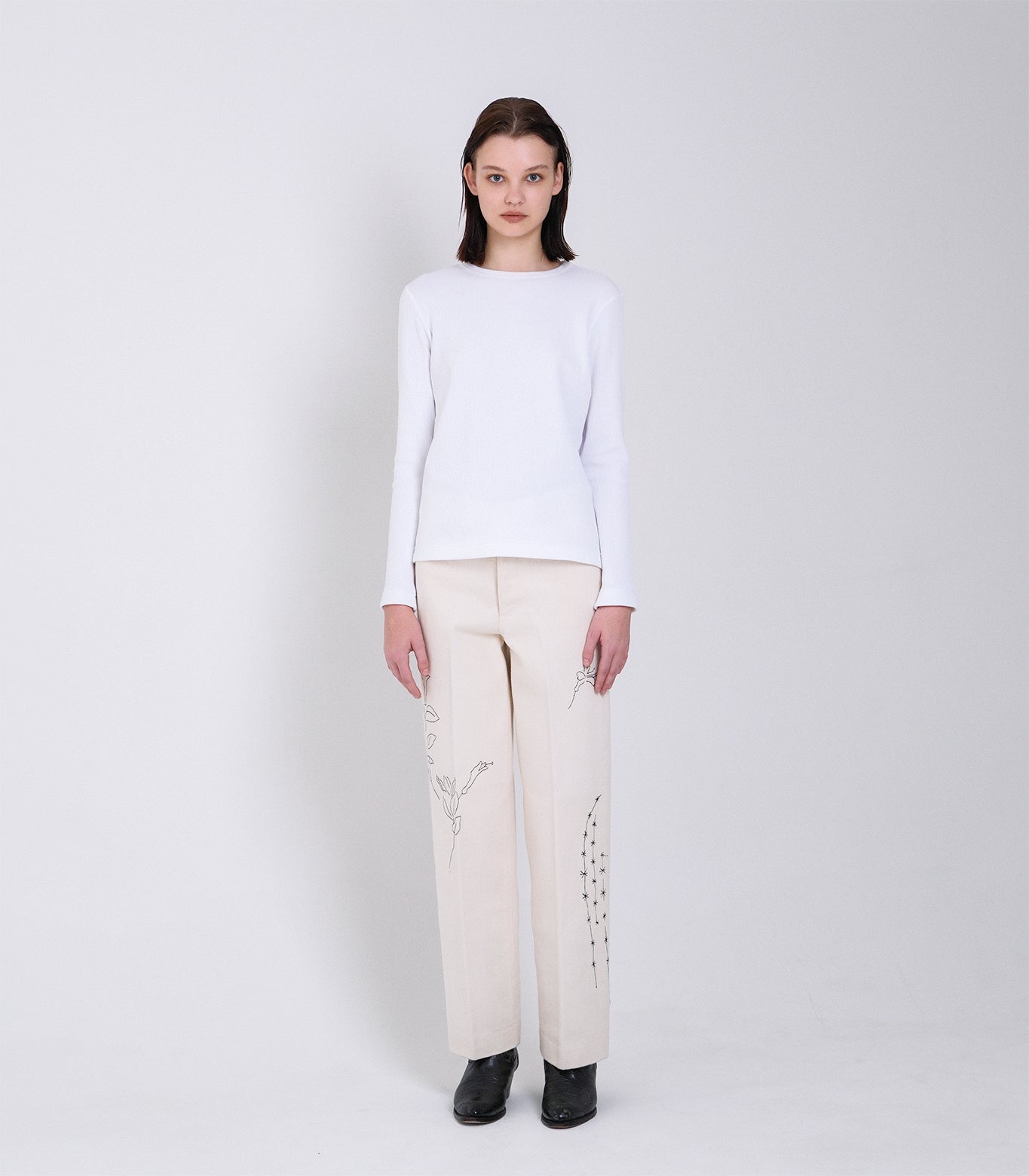 THE JEAN TROUSERS - WHITE(EMBROIDERY) - TANAKA