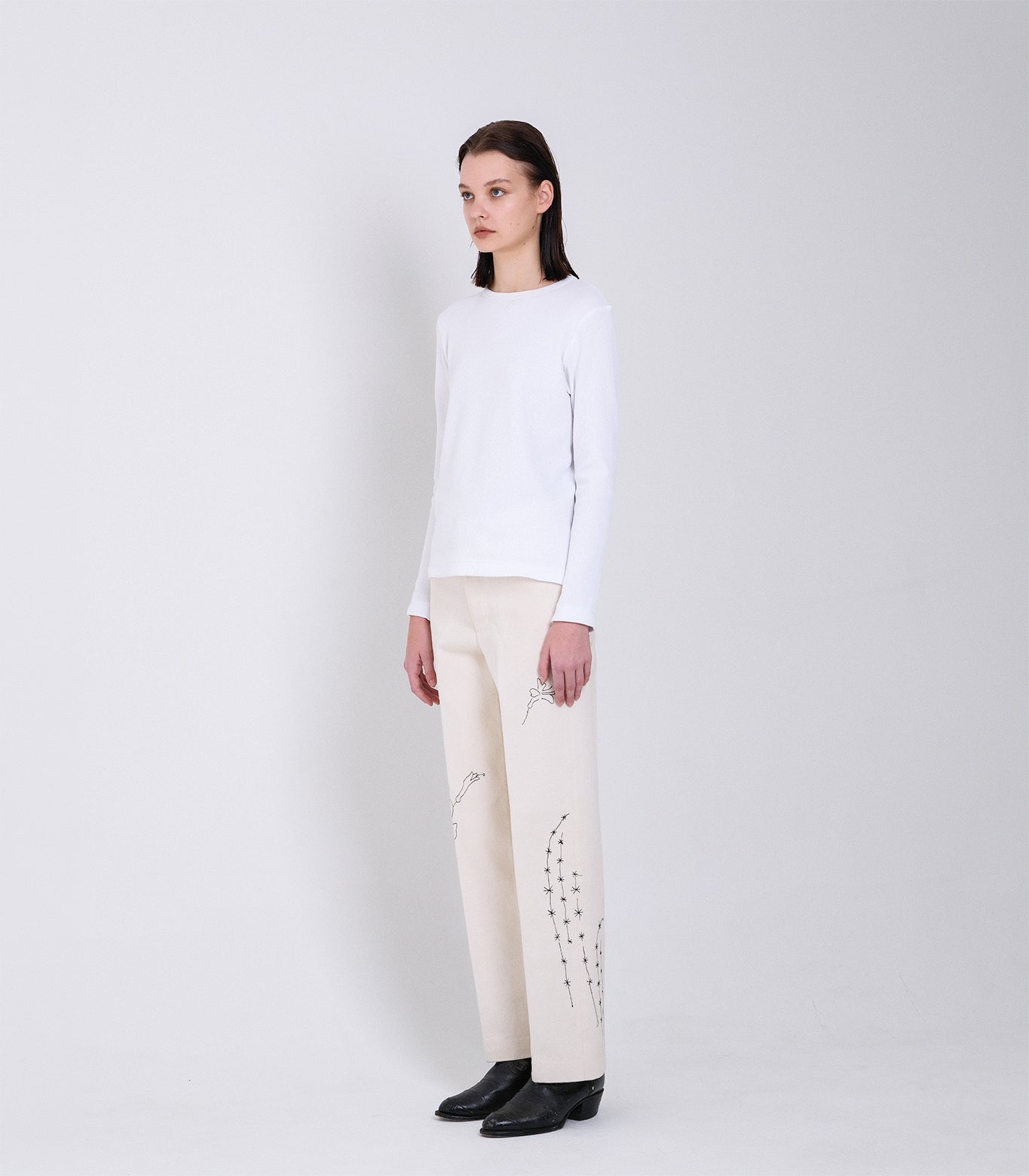THE JEAN TROUSERS - WHITE(EMBROIDERY) - TANAKA