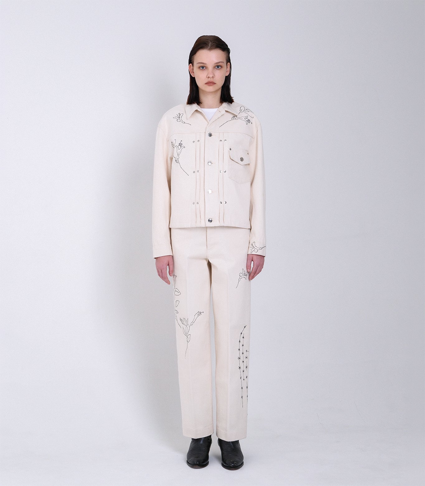 THE JEAN JACKET - WHITE(EMBROIDERY) – TANAKA