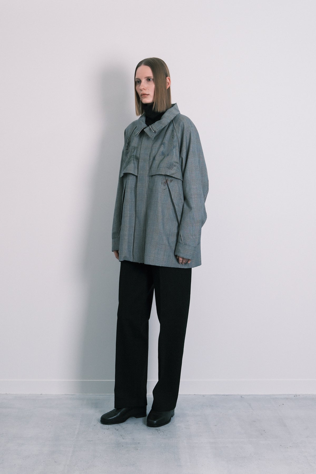 TRACK HALF COAT - GLEN CHECK(FLOWER)