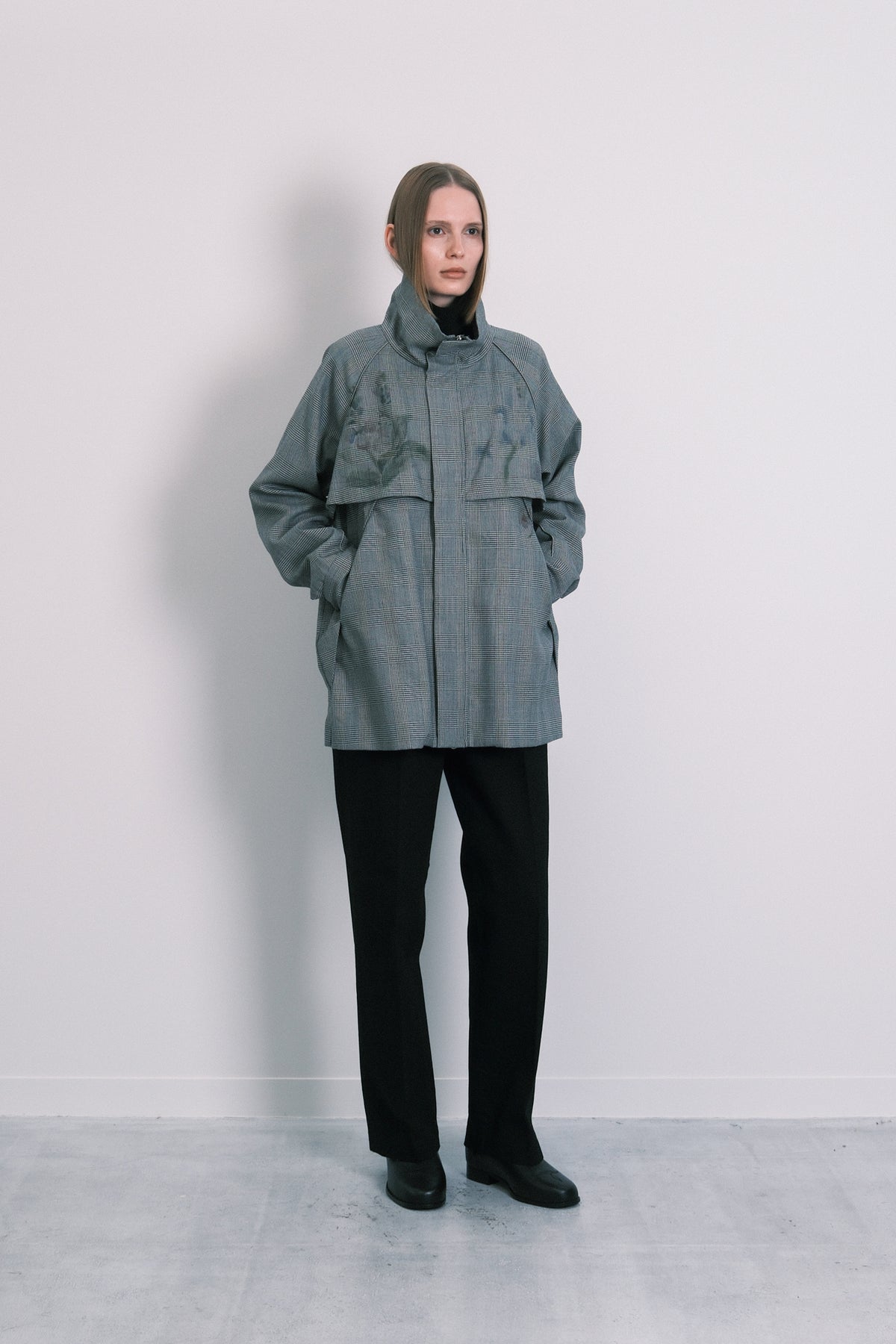 TRACK HALF COAT - GLEN CHECK(FLOWER)