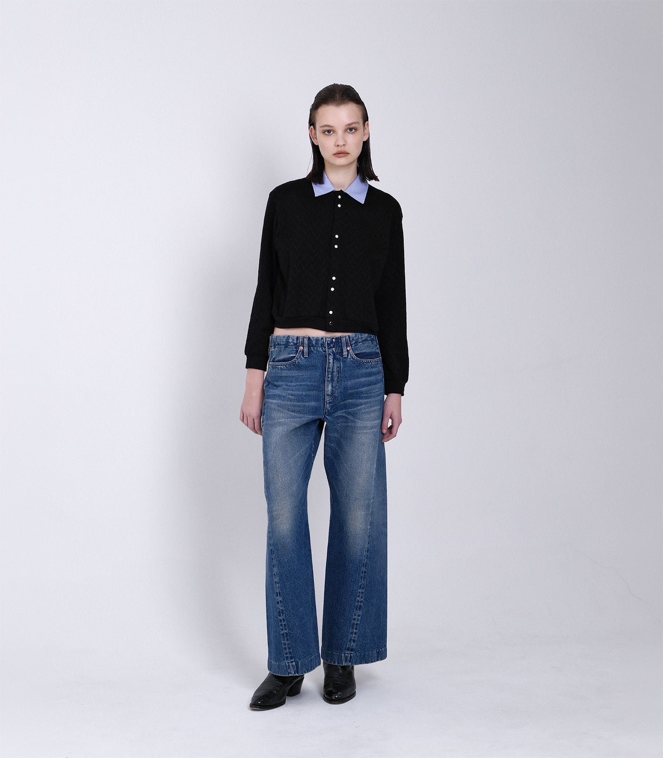 JERSEY CARDIGAN - BLACK HERRINGBONE - TANAKA