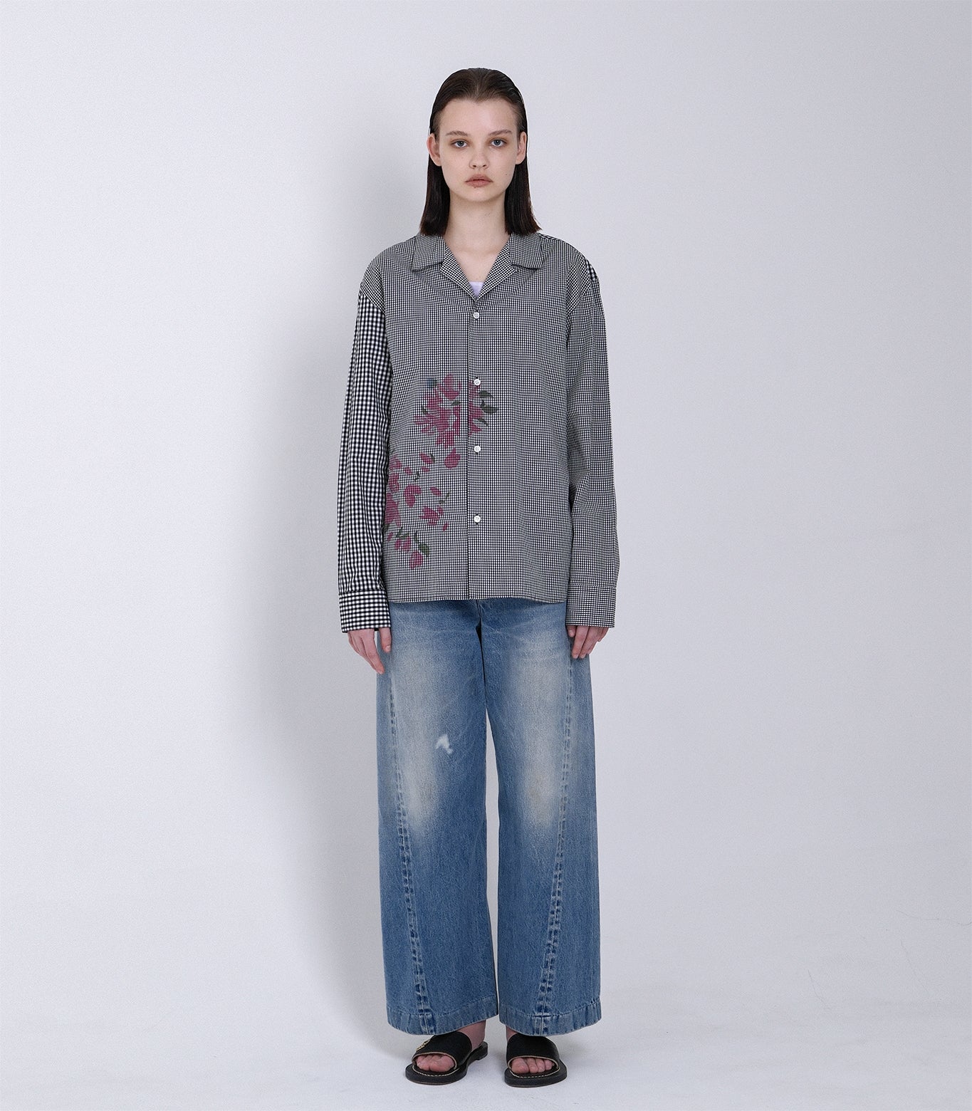 THE SHIRTS - BLACK GINGHAM (FLOWER) - TANAKA