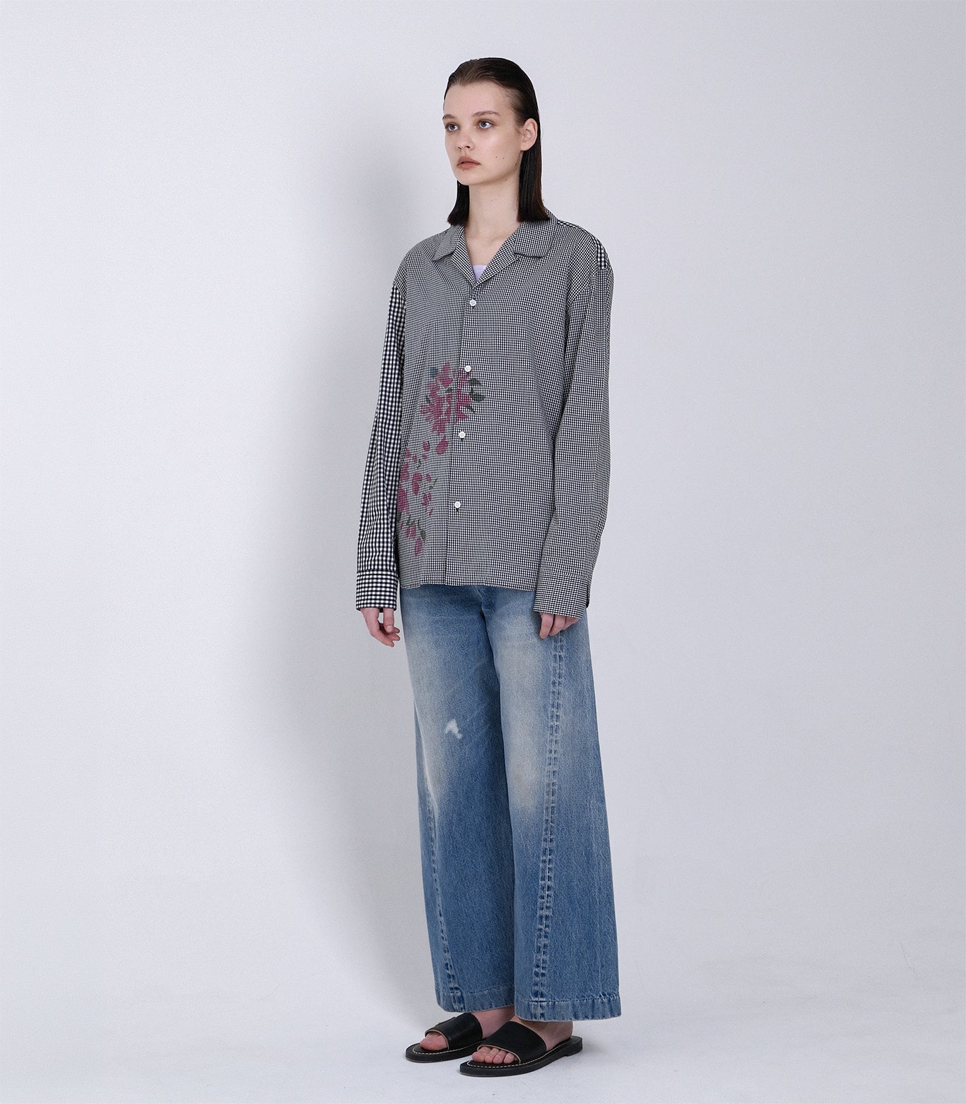THE SHIRTS - BLACK GINGHAM (FLOWER) - TANAKA