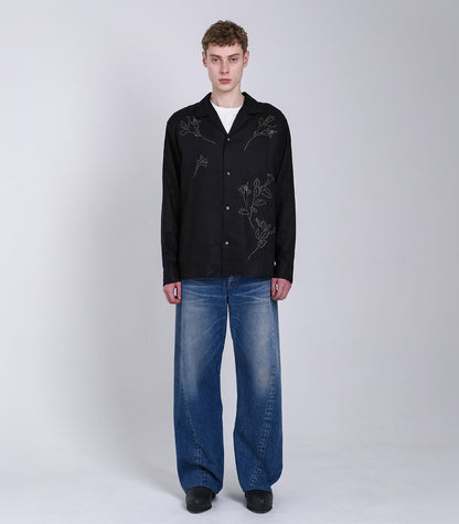THE SHIRTS - BLACK LINEN (EMBROIDERY) - TANAKA