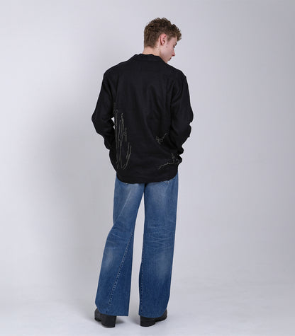 THE SHIRTS - BLACK LINEN (EMBROIDERY) - TANAKA