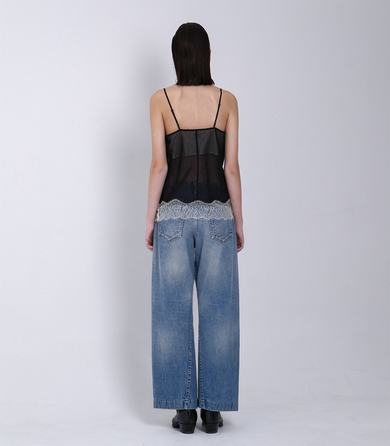 COMBI-CAMI TOP - BLACK(EMBROIDERY) - TANAKA