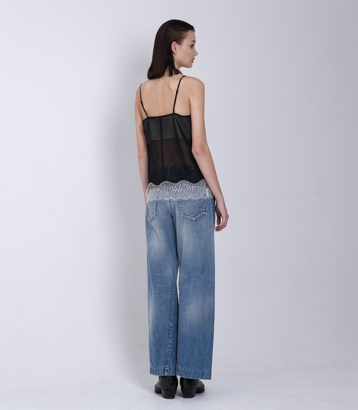 COMBI-CAMI TOP - BLACK(EMBROIDERY) - TANAKA