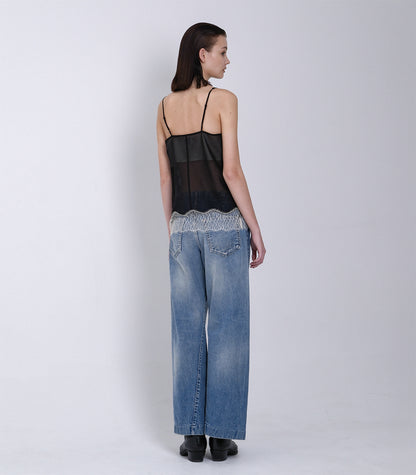 COMBI-CAMI TOP - BLACK(EMBROIDERY) - TANAKA