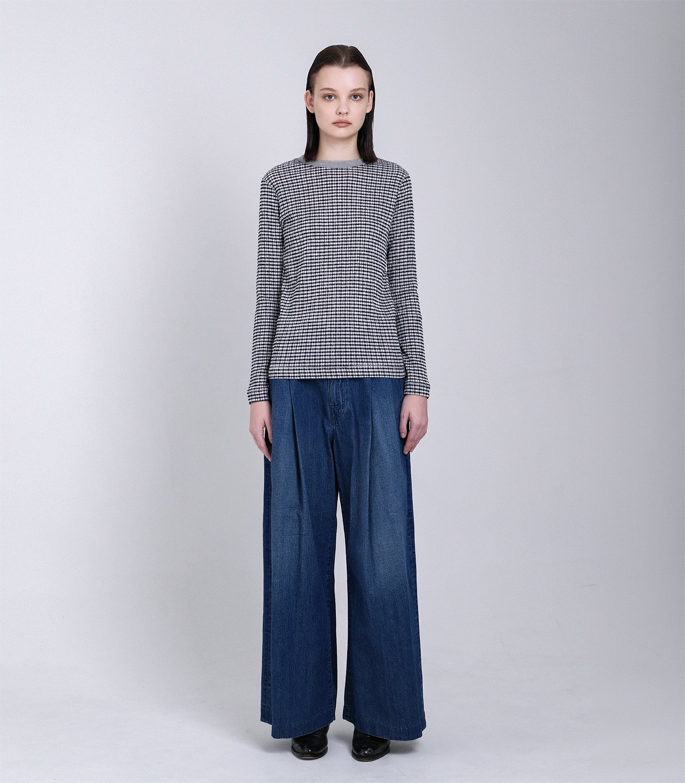 LONG SLEEVE TEE - BLACK GINGHAM - TANAKA