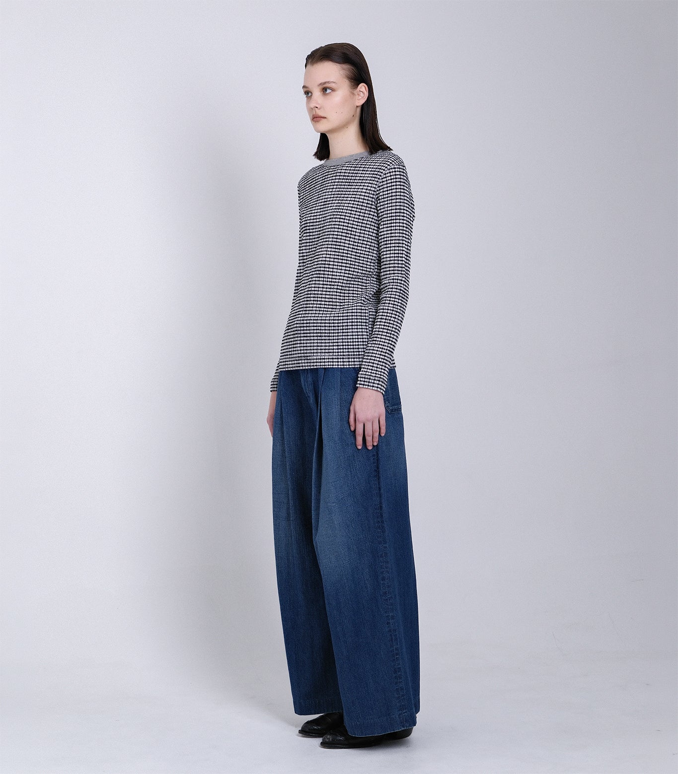 LONG SLEEVE TEE - BLACK GINGHAM - TANAKA