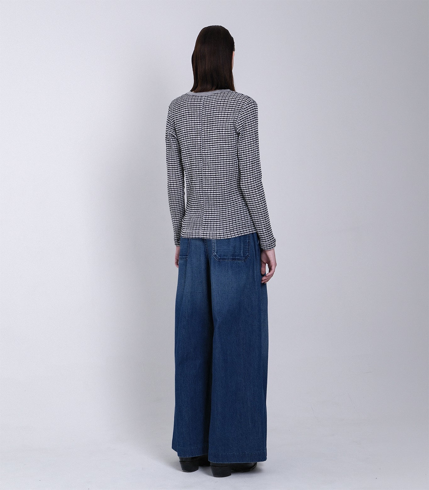 LONG SLEEVE TEE - BLACK GINGHAM - TANAKA