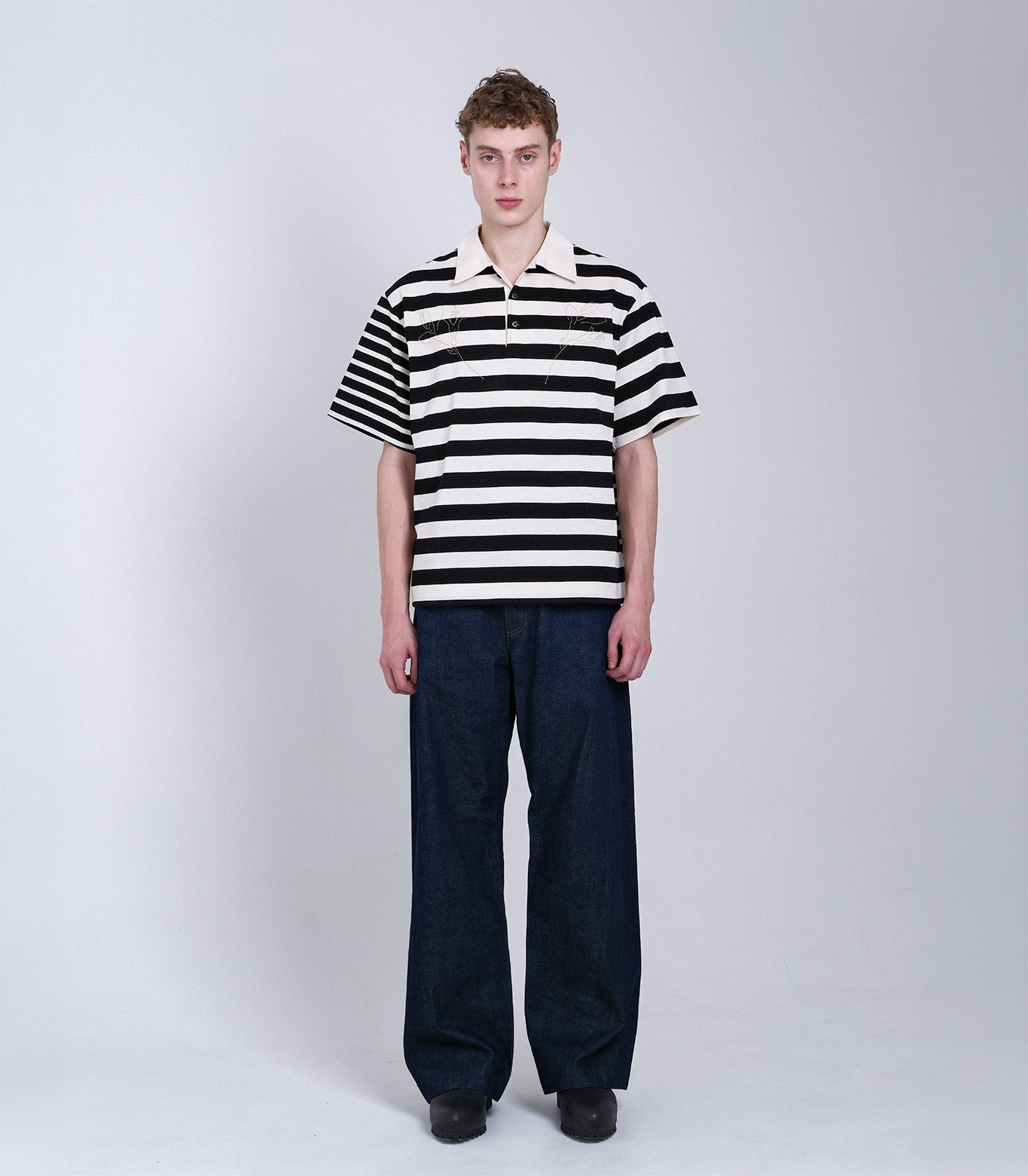 THE POLOSHIRTS - BLACK STRIPE(EMBROIDERY) - TANAKA