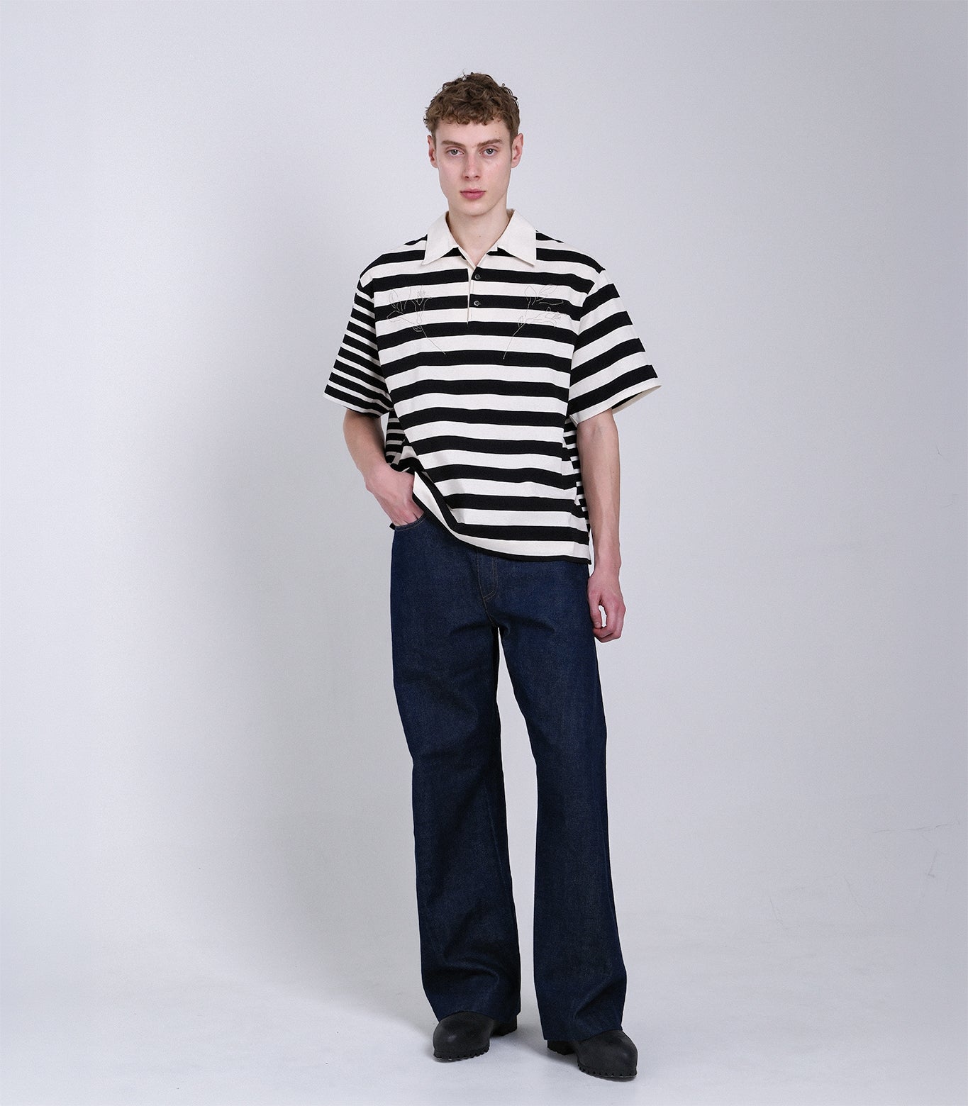 THE POLOSHIRTS - BLACK STRIPE(EMBROIDERY) - TANAKA