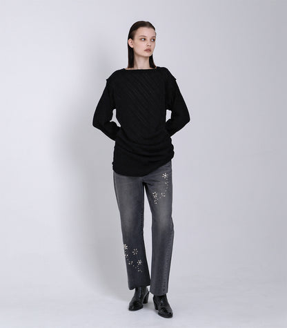 DRAPE LONG SLEEVE TEE - BLACK - TANAKA