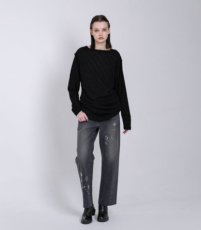 DRAPE LONG SLEEVE TEE - BLACK - TANAKA