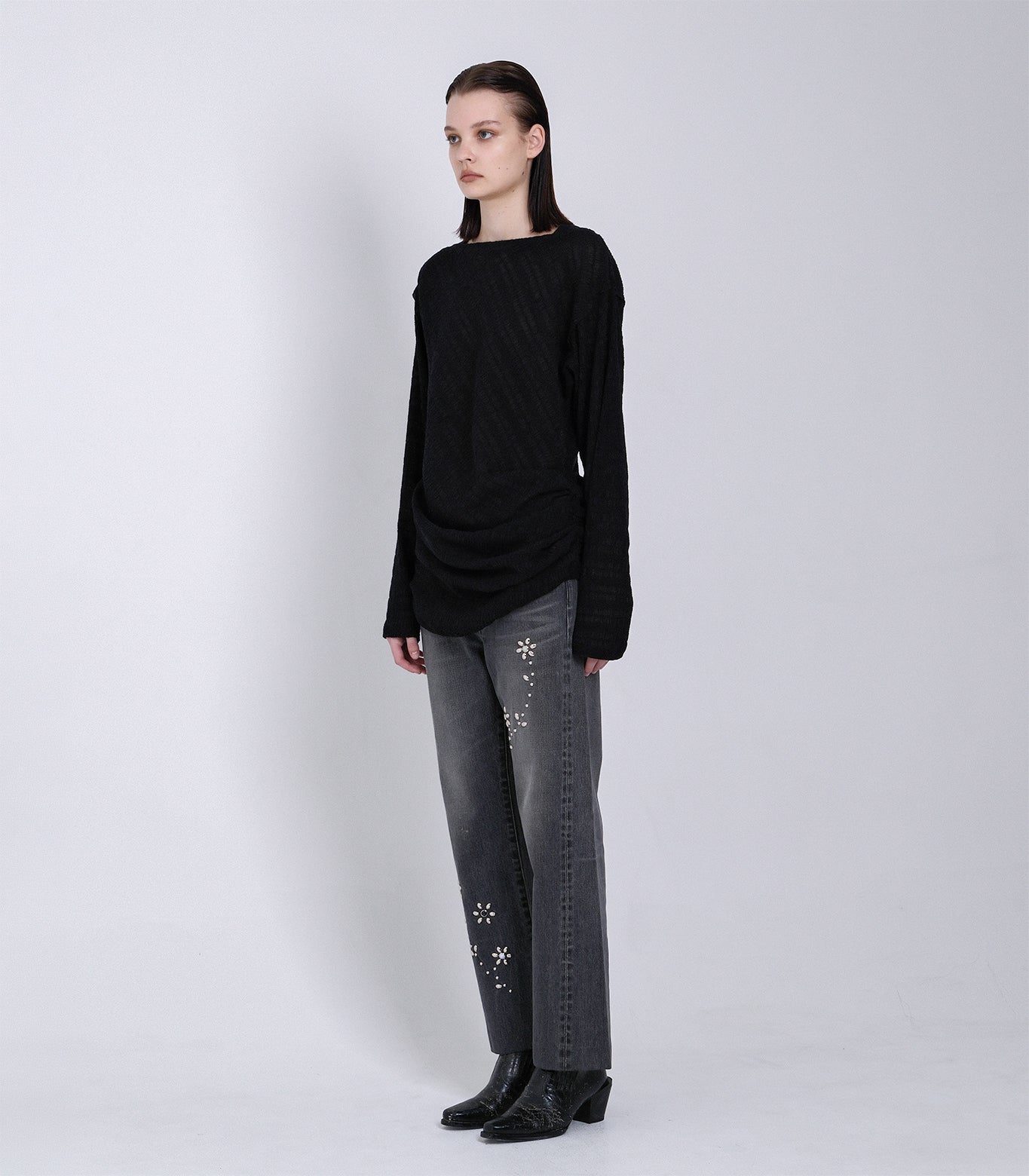 DRAPE LONG SLEEVE TEE - BLACK - TANAKA