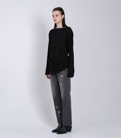 DRAPE LONG SLEEVE TEE - BLACK - TANAKA