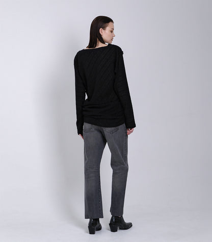 DRAPE LONG SLEEVE TEE - BLACK - TANAKA