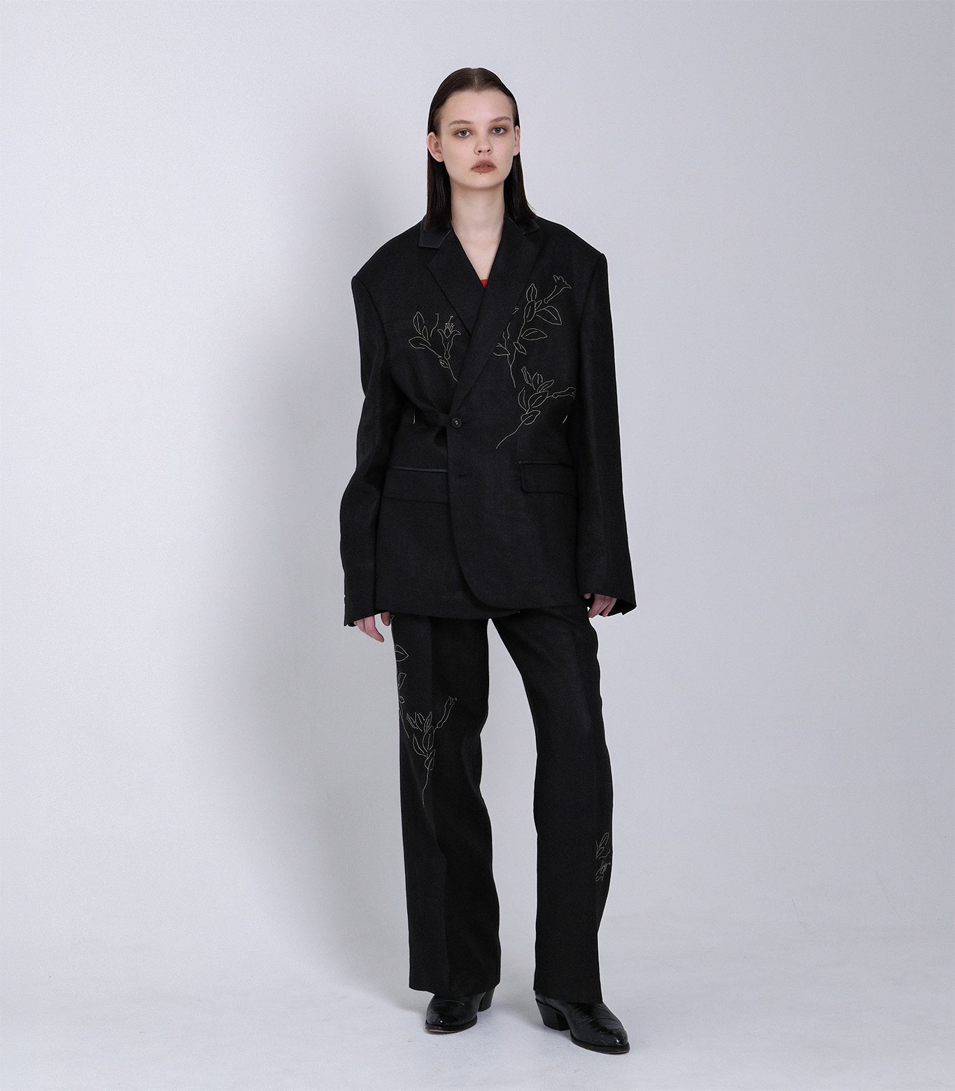 SCULPTURE JACKET - BLACK LINEN(EMBROIDERY) - TANAKA