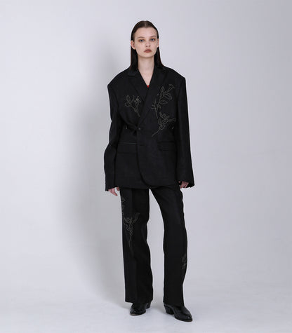 SCULPTURE JACKET - BLACK LINEN(EMBROIDERY) - TANAKA