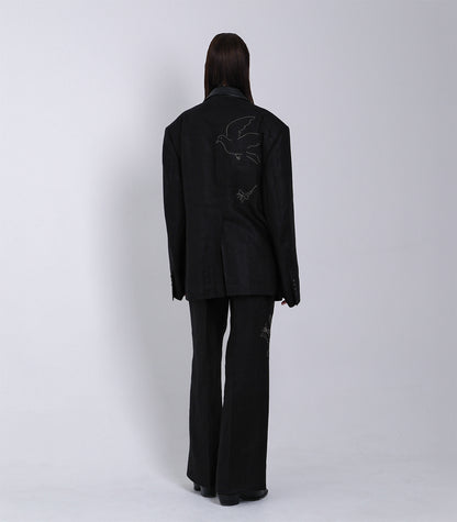 SCULPTURE JACKET - BLACK LINEN(EMBROIDERY) - TANAKA