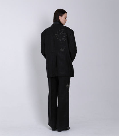 SCULPTURE JACKET - BLACK LINEN(EMBROIDERY) - TANAKA