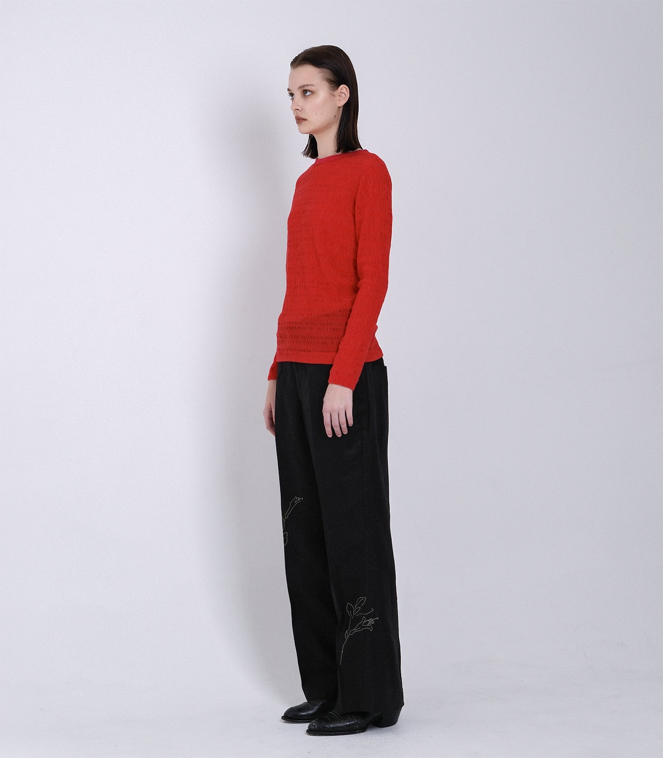 THE TROUSERS - BLACK LINEN(EMBROIDERY) - TANAKA