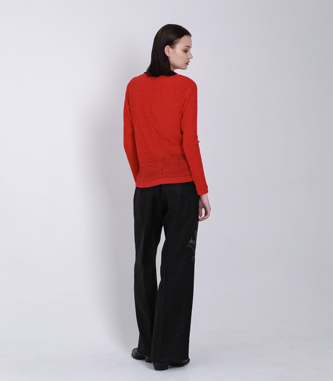 THE TROUSERS - BLACK LINEN(EMBROIDERY) - TANAKA