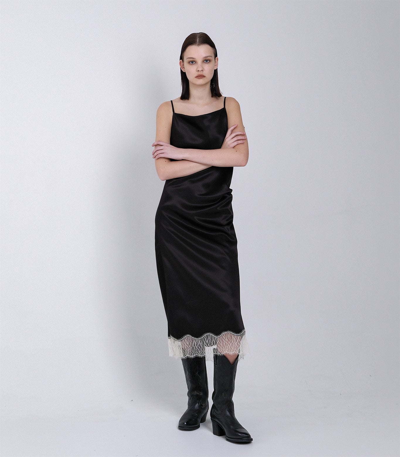SLIP DRESS - BLACK - TANAKA