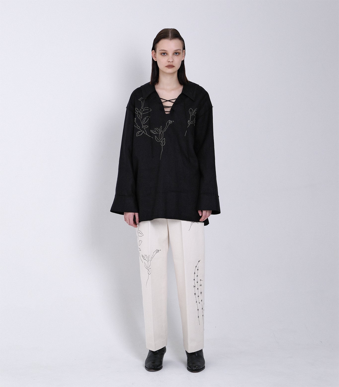 THE TUNIC - BLACK LINEN (EMBROIDERY) - TANAKA