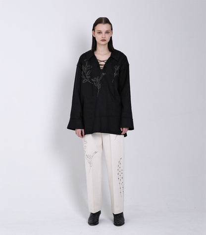 THE TUNIC - BLACK LINEN (EMBROIDERY) - TANAKA
