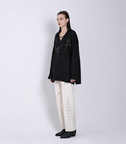 THE TUNIC - BLACK LINEN (EMBROIDERY) - TANAKA