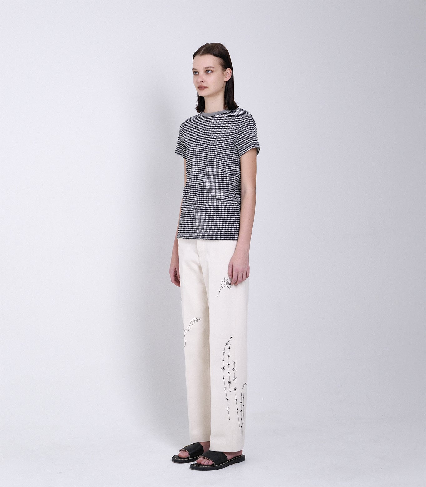 TANAKA ギンガムチェック 半袖 Tシャツ カットソー Mサイズ COMPACT TEE - BLACK GINGHAM – TANAKA