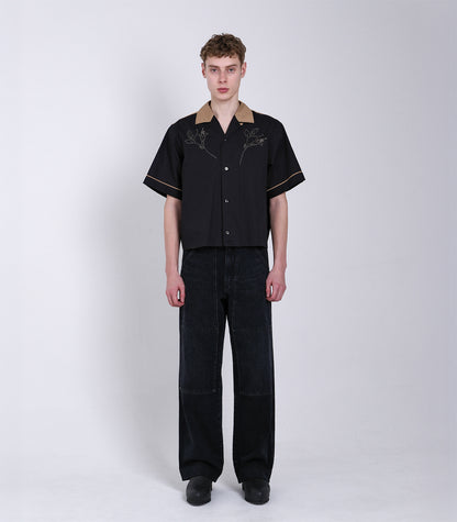 【 Coming Soon 】BOWLING SHIRT - BLACK (EMBROIDERY) - TANAKA
