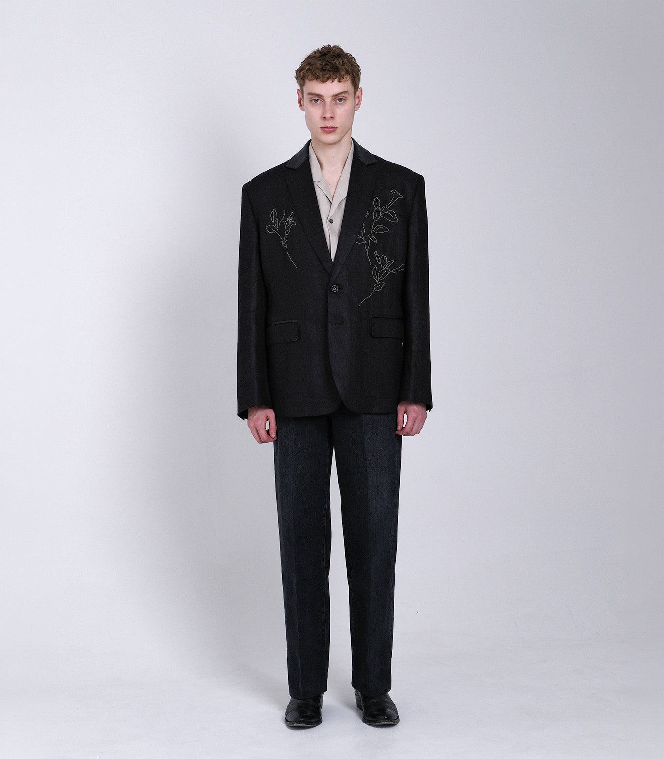 SCULPTURE JACKET - BLACK LINEN(EMBROIDERY) - TANAKA